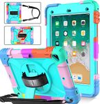 SINSO iPad 6th Generation Case, iPad 5th Generation Case, iPad 9.7 Case, Shockproof [360 Swivel Stand][Hand Strap][Pencil Holder] Kids Case for iPad 9.7 inch 2018/2017, iPad Air 2/1, Turquoise