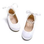 Felix & Flora Girls Toddler Little Ballet Shoes - Flower Girls Mary Jane Flats Dress Shoes Party Wedding, B836-white, 5 Toddler