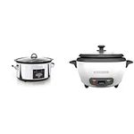 Crock-Pot 7 Quart Programmable Slow Cooker with Digital Timer, Food Warmer, Polished Platinum & BLACK+DECKER 2-in-1 Rice Cooker & Food Steamer - 6-Cup Capacity, Automatic Keep Warm