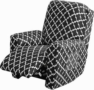 House of Quirk Recliner Slipcover 4 Pieces Stretch Printed Chair Covers with Side Pocket Recliner Sofa Couch Cover Anti-Slip Fitted Recliner Cover Furniture Protector - Dark Grey Diamond