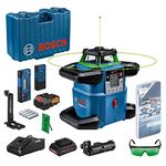 Bosch Professional 18V System Rotary Laser Level GRL 650 CHVG (Green Laser, Exterior Levelling, 1x Battery 18V 4,0 Ah + Charger, w/App Function, Working Range: up to 650m, in Carrying case)