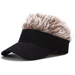 Novelty Hair Visor Cap Wig Peaked Adjustable Baseball Hat with Spiked Hair, Black Brown, One Size