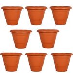 Virajsanchi Round Pots for Plants | Indoor and Outdoor Flower Pot for Home/Office/Table/Garden/Balcony Decoration | 8 inch (Set of 8) | Heavy Duty Highly Durable Plant Container Gamla (8)