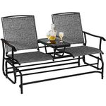 Giantex Patio Bench Glider Chair with Metal Frame, Center Tempered Glass Table, Outside Double Rocking Swing Loveseat for Porch, Garden, Poolside, Balcony, Lawn Rocker Outdoor Glider Bench (Gray)