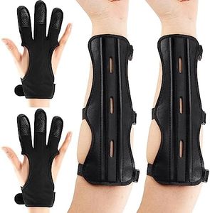 Sratte Archery Arm Guard Archery Glove Youth Kit Adjustable 3 Strap Archery Wrist Guard Leather PU Archery Bracer Three Finger Archery Finger Tab Bow Finger Guard for Adult Hunting Shooting(4)