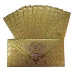 Vanya Creations Pack of 10, Paper 3 Fold Taj Metallic Finish Shagun Envelopes for Gifting Sagan Lifafa Wedding Occasion Cash Money, 19 X 9 cm, Gold Color