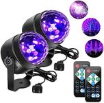 LUNSY UV Black Lights for Glow Party, 6W Disco Ball LED Party Lights Sound Activated with Remote Control, 7 Modes Stage Light for UV Party Halloween Decorations Birthday Party DJ Bar Xmas(2 pcs)