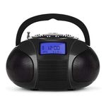 August SE20 - Mini Bluetooth MP3 Stereo - Portable Radio with Powerful Bluetooth Speakers - FM Alarm Clock Radio with SD Card Reader, USB and AUX in