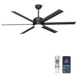 Ohniyou Ceiling Fan with Lights - 60" Industrial Ceiling Fan Remote & APP Control, Dimmable, DC Motor, Outdoor Ceiling Fan for Patio Living Room, Black