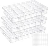 UOONY 3 Pack 36 Grids Plastic Organizer Box Craft Storage with Adjustable Dividers, Bead Organizer Container Clear Storage Box for Fishing Tackles Crafts Jewelry Thread with 400pcs Label Stickers