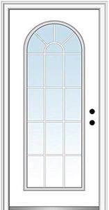 National Door Company Z000287L Fiberglass Smooth Primed, Left Hand in-Swing, Prehung Front Door, Full Lite Round Top, 34" x 80"