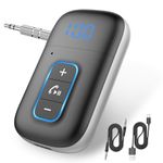 Car Bluetooth 5.3 Adapter,Mini Bluetooth Car Receiver,Bluetooth Car Adapter for Car/Home Stereo/Speaker/Wired Headphones,Bluetooth Vehicle Amplifiers AUX 3.5mm Dual Connection16H Playtime