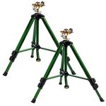 Hourleey Impact Sprinkler on Tripod Base, 2 Pack Heavy Duty Sprinklers for Lawn Yard Garden, 0-360 Degree Large Area Coverage, 3/4 Inch Connector Extension Legs Flip Locks with Brass Head