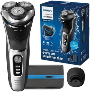 Philips Norelco Shaver 3900 Series, Wet and Dry Electric Shaver, P-Cap, Travel Pouch, Charging Stand, Storm Blue, Model S3341/92