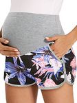 fitglam Women's Maternity Shorts Over Belly Pregnancy Lounge Workout Running Pajama Sleep Shorts with Pockets, A07 Floral Print, Small