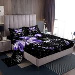 Purple Butterfly Bed Sheet Queen Size Dream Catcher Sheets Sets Adults Bedroom Decor Galaxy Microfiber Bedding Set with Flat,Fitted Sheet,2 Pillow Cases