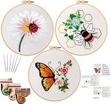 Nuberlic 3Pack Funny Embroidery Kits for Adults Beginner, Stamped Cross Stitch Kit for Crafts Starters with Cute Bees Butterfly Patterns Include Embroidery Hoop Cloth Thread Needles, Instructions