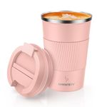 MOMSIV Coffee Cup, Insulated Coffee Cup with Leakproof Lid, Non-Slip Vacuum Reusable Stainless Steel Eco-Friendly Travel Office Mug for Hot and Cold Water Coffee and Tea, 380ml/13oz(Pink)