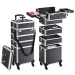 Yaheetech 5-in-1 Makeup Train Cases Beauty Cosmetics Rolling Case Professional Hairdressing Trolley with Key Locks
