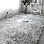 OYIMUA Super Soft Fluffy Shaggy Rugs Grey and White 160 x 230 cm Anti-Slip Carpet Kids Mat Living Room Extra Large Size Area Rug Modern Bedroom Nursery Rugs Non Shedding