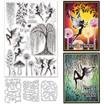 INFUNLY Fairies Clear Stamps and Dies for Card Making DIY Metal Mushroom Die Cuts Trees Silicone Stamp Butterflies Stamps Dandelion Stamps Best Wishes Stamps Magic Stamps for Craft Scrapbooking Decor