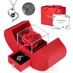 YJYJHOPE Christmas Birthday Gifts for Women, Preserved Red Rose with I Love You 925 Sterling Silver Necklace 100 Languages, Gifts Idea for Her Girlfriend Wife on Christmas, Birthday, Valentine's Day