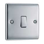 BG Electrical Single Wall Light Switch, 2 Way, Raised and Slim Profile, Round Edges, Nexus Metal, Polished Chrome, 20A, 16AX, NPC12