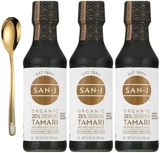 San-J Tamari Sauce, 10 Fl Oz - With Golden Ss Spoon, Certified Organic, Tamari Soy Sauce Gluten Free, No Gmos, Ideal For Healthy Cooking, Stir-Fries, Tamari Sauce Reduced Sodium [ Pack Of 3]