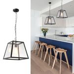 Wylolik American Simple Vintage Farmhouse Glass Chandelier Retro Industrial Wind Loft Bar Pot Shop Ceiling Lighting Square Frame Lampshade Pendant Light Iron Art Hanging Lamp for Kitchen Cafe Restaura