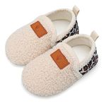 JOINFREE Kids Slippers Boys Girls House Slippers Indoor Shoes Winter Warm Cotton Slipper Cozy Plush Home Slippers Beige Leopard 3.5-4.5 Infant=EU20-21