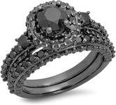 Dazzlingrock Collection 3.10 Cttw Round Black Diamond Halo Engagement Ring Set for Women in Black Plated 925 Sterling Silver, Size 7