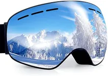 Dizokizo Ski Goggles Interchangeable Spherical Lens for Skiing Snowboard Anti-fog 100% UV Protection Triple Breathable Foams for Women Men REVO Silver