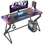 BEXEVUE Gaming Desk with LED Armor, 120x50 cm RGB Computer Desk with Carbon Fiber and Z Frame Design Gaming PC Desk with Head Phone Hook for E-sport Gamer Table, Easy Assemble Home Office desk, Black