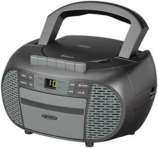 JENSEN CD-550-GR Portable Stereo Bluetooth CD Cassette Recorder with AM/FM Radio – Compact Bluetooth-Enabled Radio Player with Handle – Gray