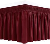 Biscaynebay Wrap Around Bed Skirts for Queen Beds Short Drop of 12", Burgundy Adjustable Elastic Dust Ruffles Easy Fit Wrinkle Resistant Silky Luxurious Fabric Machine Washable