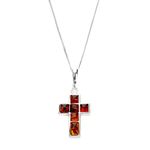 Sterling Silver & Baltic Amber Cross Pendant on Chain/Necklace - Chain 22"