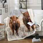 Highland Cattle Pattern Throw Blanket Highland Cow Blanket for Kids Boys Girls Farmhouse Cow Landscape Blanket for Chair Office Room,Twin (60 x 80 Inches)