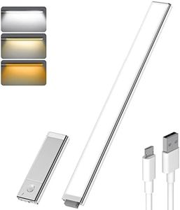 Accwork 54CM Reglette LED Cuisine Rechargeable sans Fil - 3000mAh & 208LM, 3 Couleurs Eclairage 3000-6500K, Lumiere Détecteur de Mouvement Intérieur, Veilleuse pour Placard, Couloir, Escalier