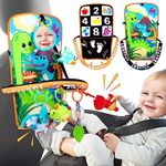 Baby Car Seat Dinosaurs Toys - Kick and Play Double Sided Infant Car Seat Toys with Plush Toys, Mirror, Teether for Baby, Baby Travel Activities, Christmas Birthday Gifts Newborn Infant Toys