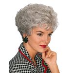 GNIMEGIL Short Curly Hair Petite Size Wigs for Women Silver Grey Wig Old Lady Costume Grandma Wig Gray Synthetic Wigs Mommy Granny Wig