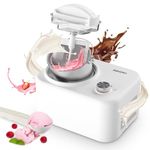 EUHOMY Ice Cream Maker Machine with Compressor, 3 Modes Gelato Sorbet Frozen Yoghurt Machine, Easy to Operate, Easy to Clean, Detachable Mixing Paddle, Bowl, Clear Lid, 100W, White