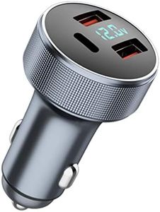 USB C Car Charger, 72W PD3.0 Dual QC 3.0 3 Port USB Fast Charging Adapter, Mini Metal USB Cigarette Lighter with LED Digital Voltmeter for iPhone 11/12/13/14, MacBook,iPad Pro, Samsung S22/S21