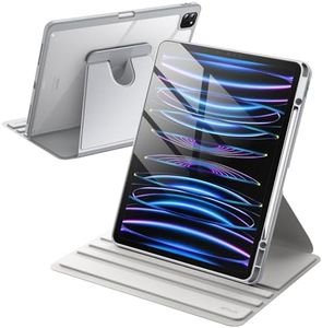 JETech Rotating Case for iPad Pro 12.9-Inch (2022/2021/2020/2018) with Pencil Holder, 360 Degree Rotation Protective Stand Cover Clear Back, Auto Wake/Sleep (Silver)