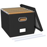 TORASO Linen File Box Organizer with Lid, Letter/Legal Size, File Folder Storage, Easy Slide Durable Hanging File Box for Office/Decor/Home(FG,Black).CA