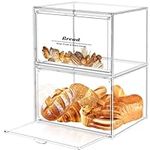 SMFANLIN 2PCS Large Bread Box for Countertop, Stackable Clear Bread Storage Box Holder for Kitchen, Bakery Storage Bread Container Bread Keeper for Homemade Bread Bagel Muffins Rolls