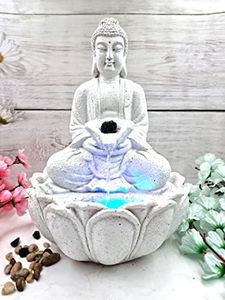 EXPLEASIA Mini Lotus Buddha Water Fountain for Table Decor |Living Room Decor| Gift Items | Home & Office Decor Item |Buddha Water Fountain| (White) (Mini Lotus Buddha White)