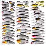 BAIKALBASS Fishing Lures Kits - Hard Baits Frog Popper Minnow Pencil Jerkbaits VIB Crankbaits Topwater Floating Lures Plugs Assorted Bass Fishing Tackle Sets Gray (057-50pcs)