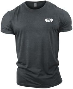 GYMTIER Plain Badge Gym T-Shirt - Bodybuilding Workout Training Top, Grey, M