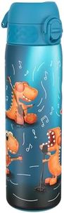 ION8 Botella de Agua Acero Inoxidable, 600ml, a Prueba de Fugas, Fácil de Abrir, Aptas para Lavavajillas, Cerradura Segura, Asa de Transporte, Fácil de Limpiar, Diseño en Relieve, Banda de Dinosaurio