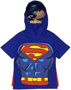 DC Comics Little Boys' Superhero Costume Tee with Mask and Cape, Superman Blue, 4T